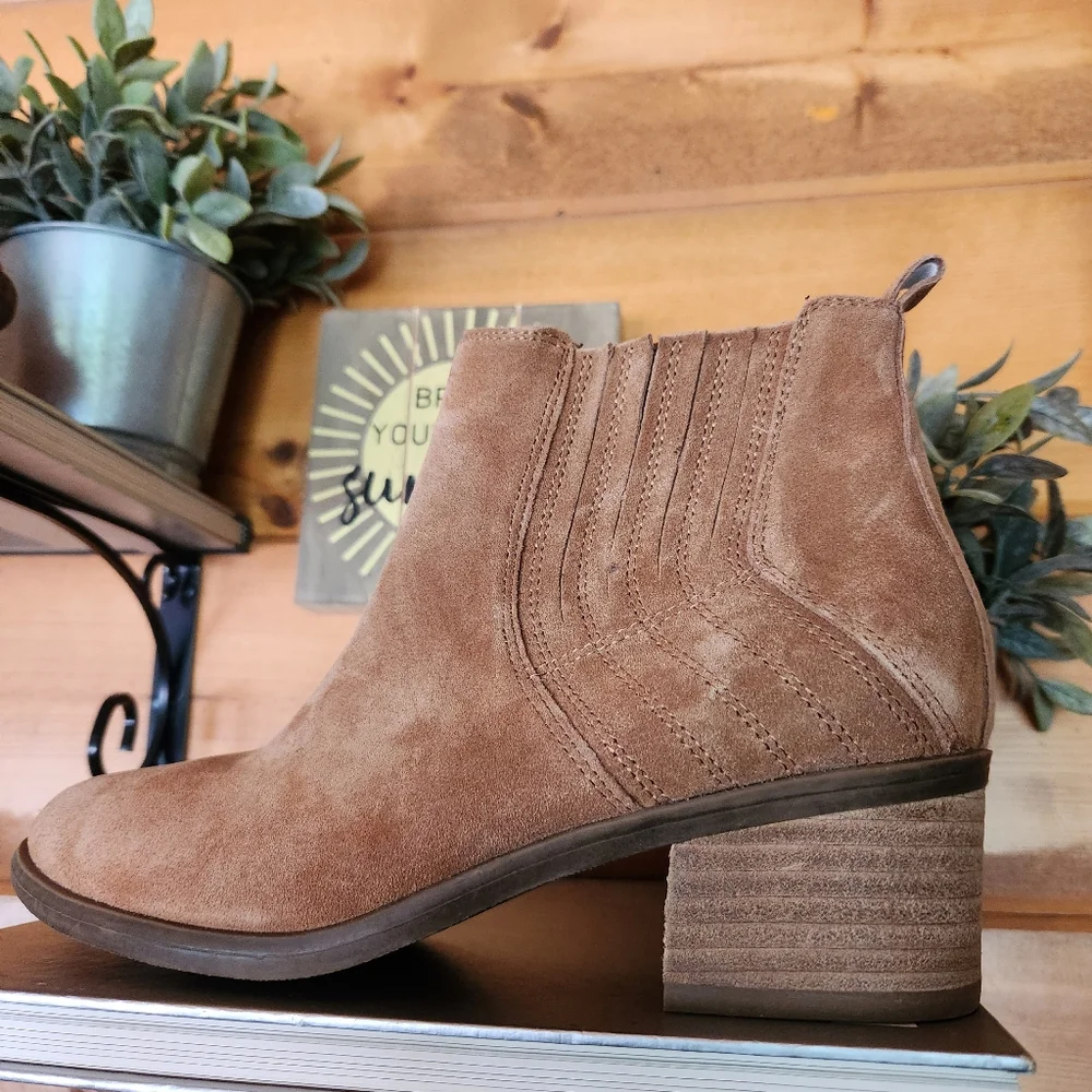 Franco Fortini Darcie Ankle Boots Camel Leather Suede Block Heel‎ Pull On Size 9